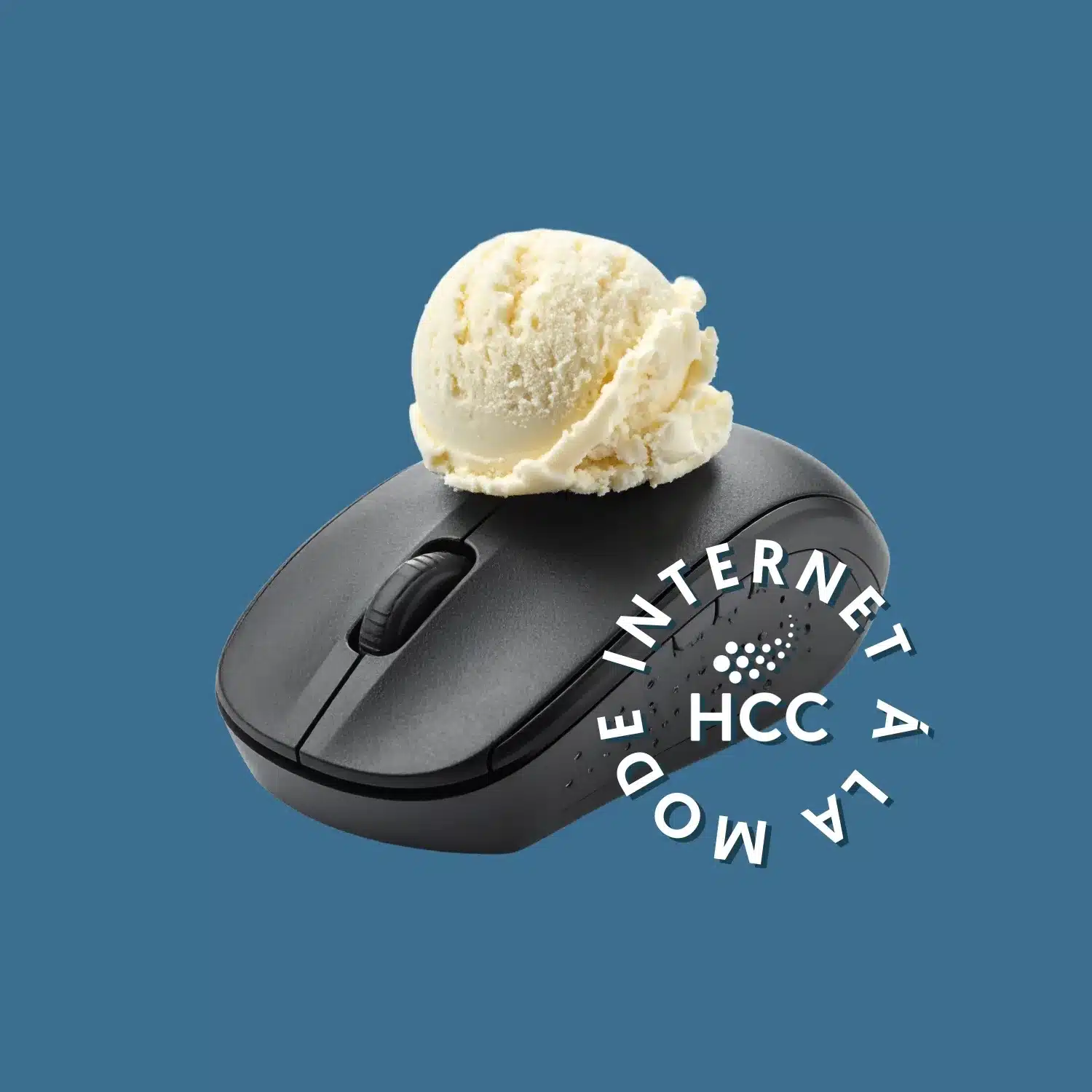Image of computer mouse with scoop of vanilla ice cream to symbolize HCC internet a la mode campaign.