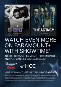 Image of programming available on Paramount+ with SHOWTIME and a promotion of $5.50 a month for three months with a $25 rebate.