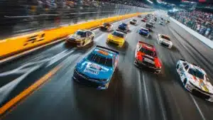 Image of cars on race track.